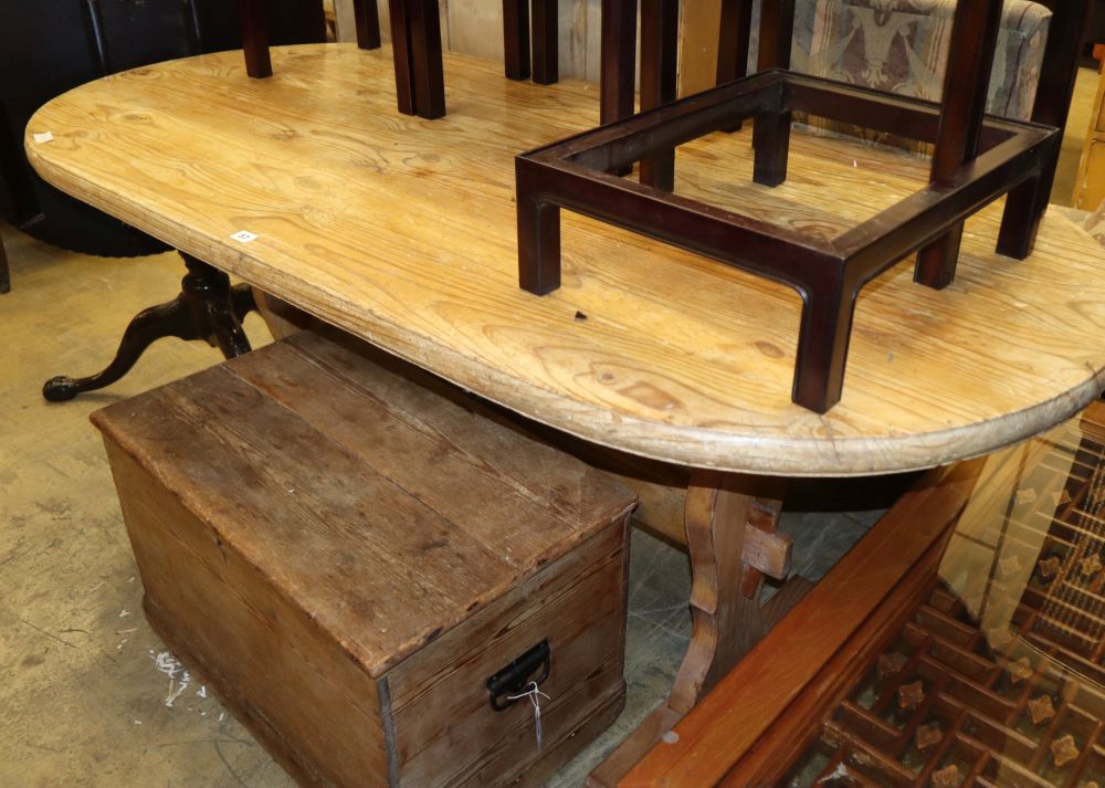 An 18th century style pine tavern table, W.180cm, D.84cm, H.76cm